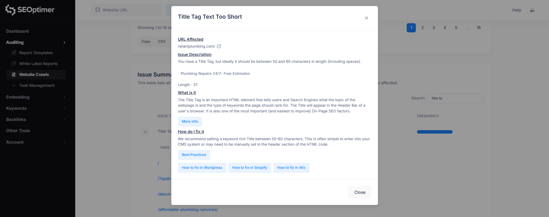 Texto de etiqueta de título demasiado corto